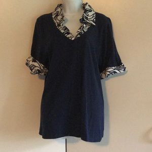 NWT- blue shirt w/white-n-blue collar & sleeve. 2X